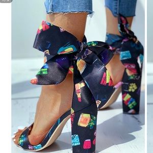 Open Toe Bowknot Block Heels